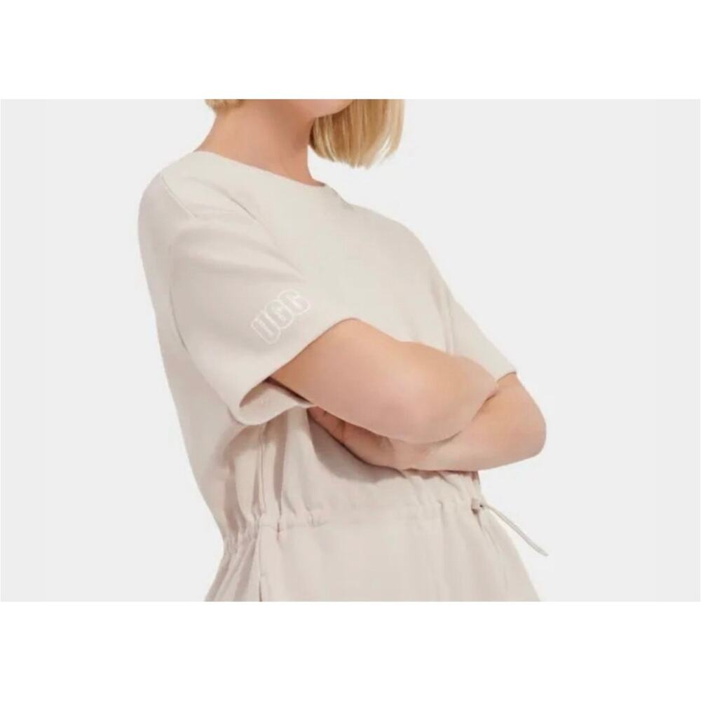UGG Anisha French Terry Drawstring Waist Pocket Dress Small Cream Beige - Picture 2 of 13